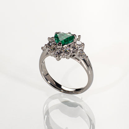 ハートシェイプエメラルド0.86ct ダイヤモンド1.03ct Pt900 リング