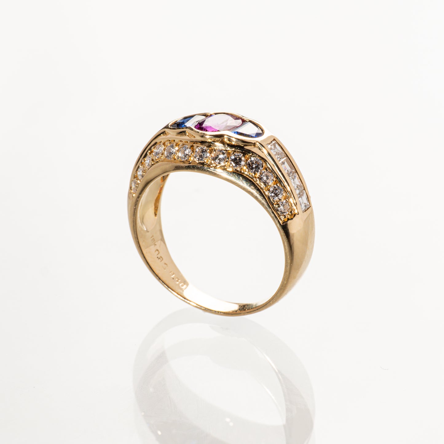ピンクサファイア0.82ct サファイア0.50ct ダイヤモンド0.87ct K18 リング
