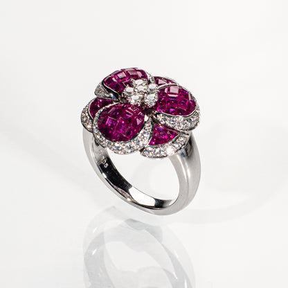 ルビー3.05ct ダイヤモンド0.58ct K18WG ミステリーリング