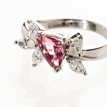 非加熱パパラチアサファイア1.26ct ダイヤモンド0.62ct Pt900 リング