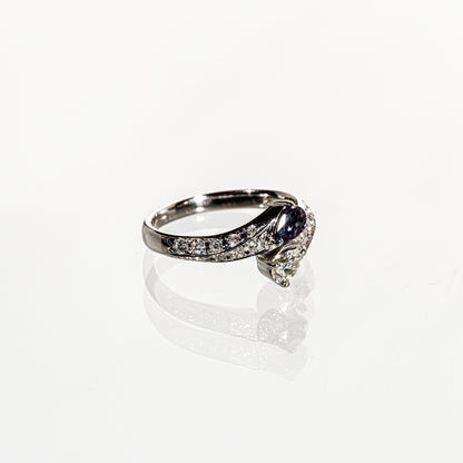 ブラジル産アレキサンドライト0.34ct ペアシェイプダイヤモンド0.25ct メレダイヤモンド0.31ct Pt900 リング