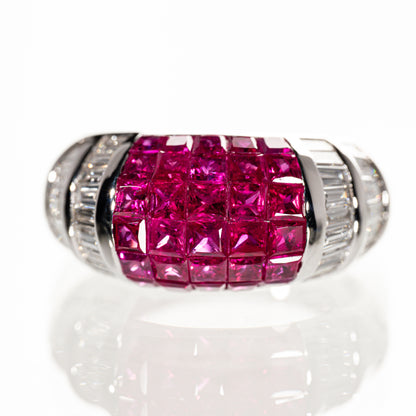 ルビー3.03ct ダイヤモンド0.80ct K18WG ミステリーセッティングリング