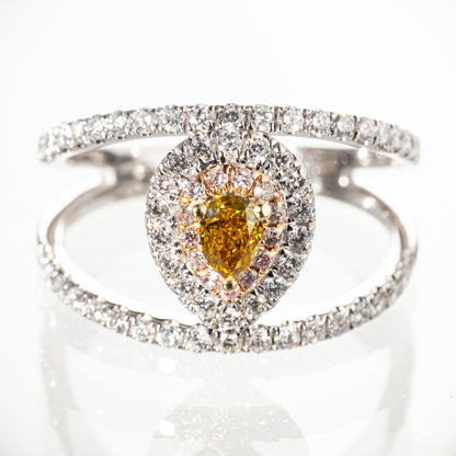 ファンシーイエローダイヤモンド0.264ct ピンクダイヤモンド0.07ct メレダイヤモンド0.53ct K18 リング