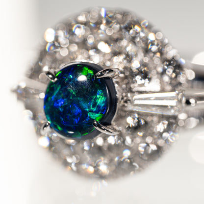 ブラックオパール0.32ct ダイヤモンド0.52ct Pm900陽刻 リング