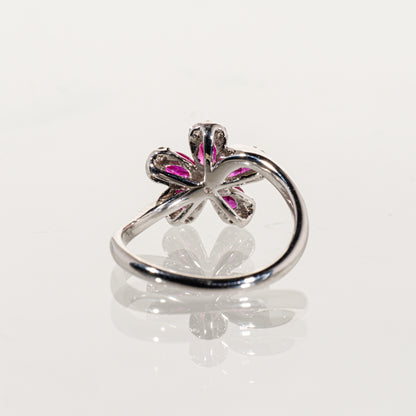 ピンクサファイア0.95ct ダイヤモンド0.10ct Pt900 フラワーリング