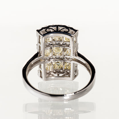 エメラルドカットダイヤモンド2.21ct ラウンドダイヤモンド0.93ct Pt900 リング