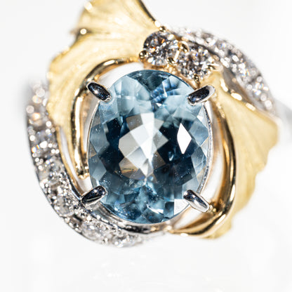 アクアマリン2.19ct ダイヤモンド0.32ct K18/Pt900 リング