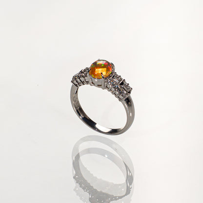 ファイアオパール0.74ct ダイヤモンド0.36ct Pt900 リング