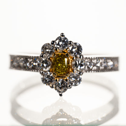 ファンシーイエローダイヤモンド0.240ct メレダイヤ0.62ct Pt950 リング