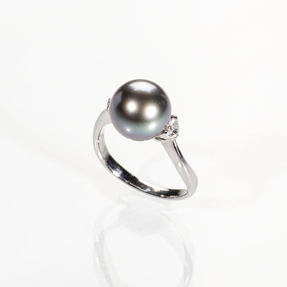 南洋ブラックパール9.9mm ダイヤモンド0.15ct Pt900 リング