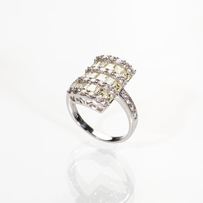 エメラルドカットダイヤモンド2.21ct ラウンドダイヤモンド0.93ct Pt900 リング