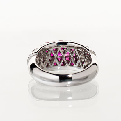 ルビー3.03ct ダイヤモンド0.80ct K18WG ミステリーセッティングリング