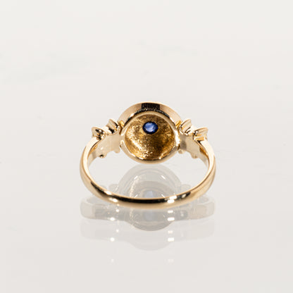CELINE カボションサファイア0.12ct K18イエローゴールド ロゴモチーフリング