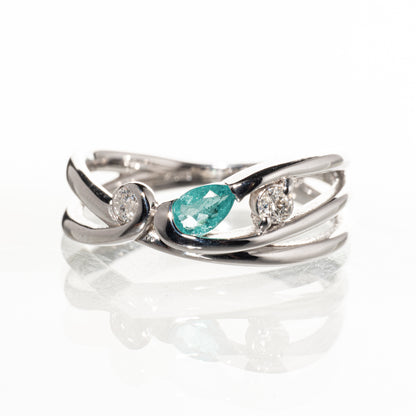 パライバトルマリン0.10ct ダイヤモンド0.15ct K18WG リング