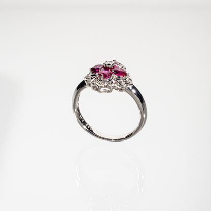 ルビー0.92ct ダイヤモンド0.08ct Pt900 フラワーリング