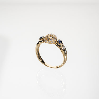 ダイヤモンド0.38ct サファイア0.29ct K18 パヴェドームリング