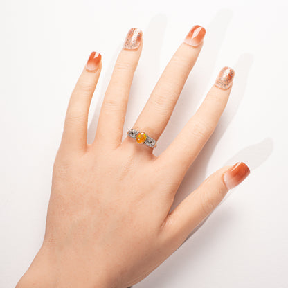ファイアオパール0.74ct ダイヤモンド0.36ct Pt900 リング