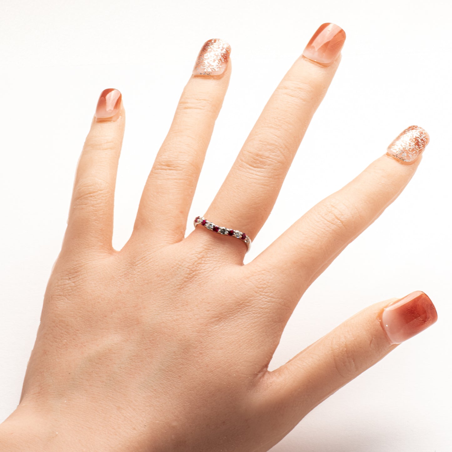 ルビー0.25ct ダイヤモンド0.28ct Pt900 ハーフエタニティリング
