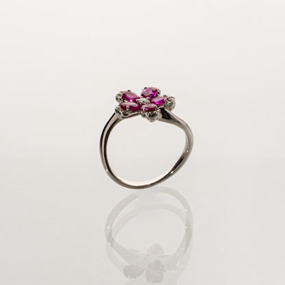 ピンクサファイア0.95ct ダイヤモンド0.10ct Pt900 フラワーリング