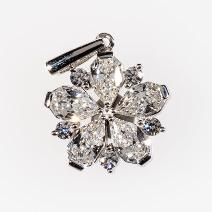 オクタゴナルペアシェイプダイヤモンド1.24ct メレダイヤモンド0.16ct Pt フラワーペンダントトップ