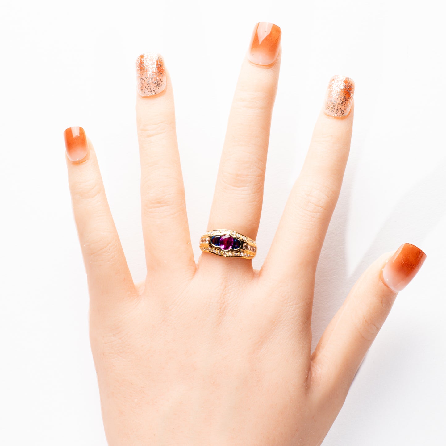 ピンクサファイア0.82ct サファイア0.50ct ダイヤモンド0.87ct K18 リング