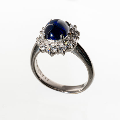 カボションサファイア2.711ct ダイヤモンド0.81ct Pt900 リング