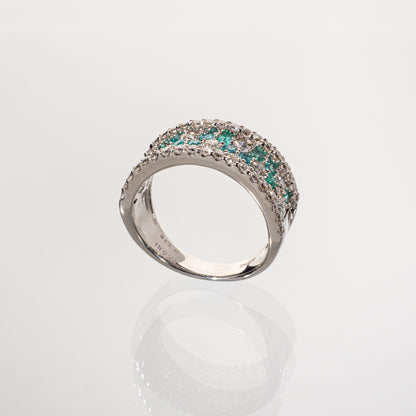 パライバトルマリン0.81ct ダイヤモンド1.15ct K18WG フラワーリング