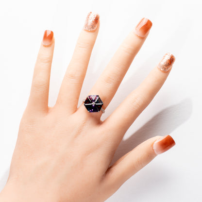 マルチカラーストーン4.67ct ダイヤモンド0.16ct K18WG カクテルリング