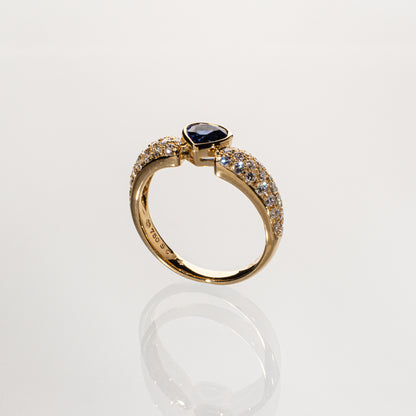 サファイア0.94ct ダイヤモンド0.76ct K18 ベゼルパヴェリング