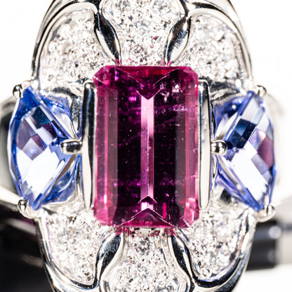 ピンクトルマリン2.89ct タンザナイト1.67ct ダイヤモンド0.22ct Pt900 リング