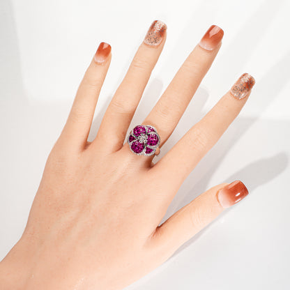ルビー3.05ct ダイヤモンド0.58ct K18WG ミステリーリング