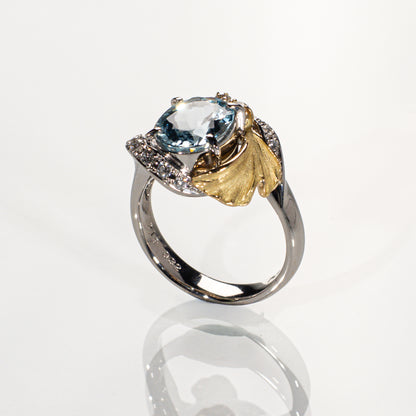 アクアマリン2.19ct ダイヤモンド0.32ct K18/Pt900 リング