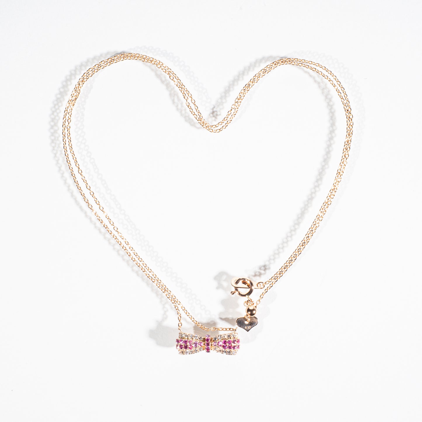 ピンクサファイア0.16ct ダイヤモンド0.12ct K18ピンクゴールド リボンネックレス