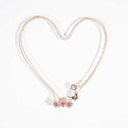 ピンクサファイア0.16ct ダイヤモンド0.12ct K18ピンクゴールド リボンネックレス