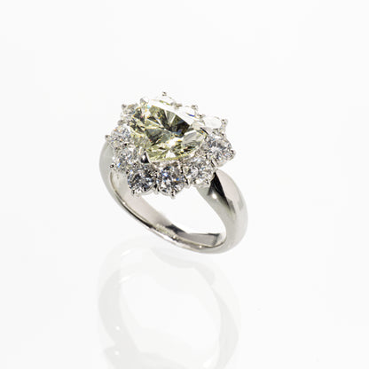 ハートシェイプダイヤモンド3.024ct メレダイヤモンド1.65ct Pt900 リング