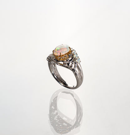 POLA エチオピアオパール1.40ct ダイヤモンド0.22ct Pt900/K18 ボタニカルリング
