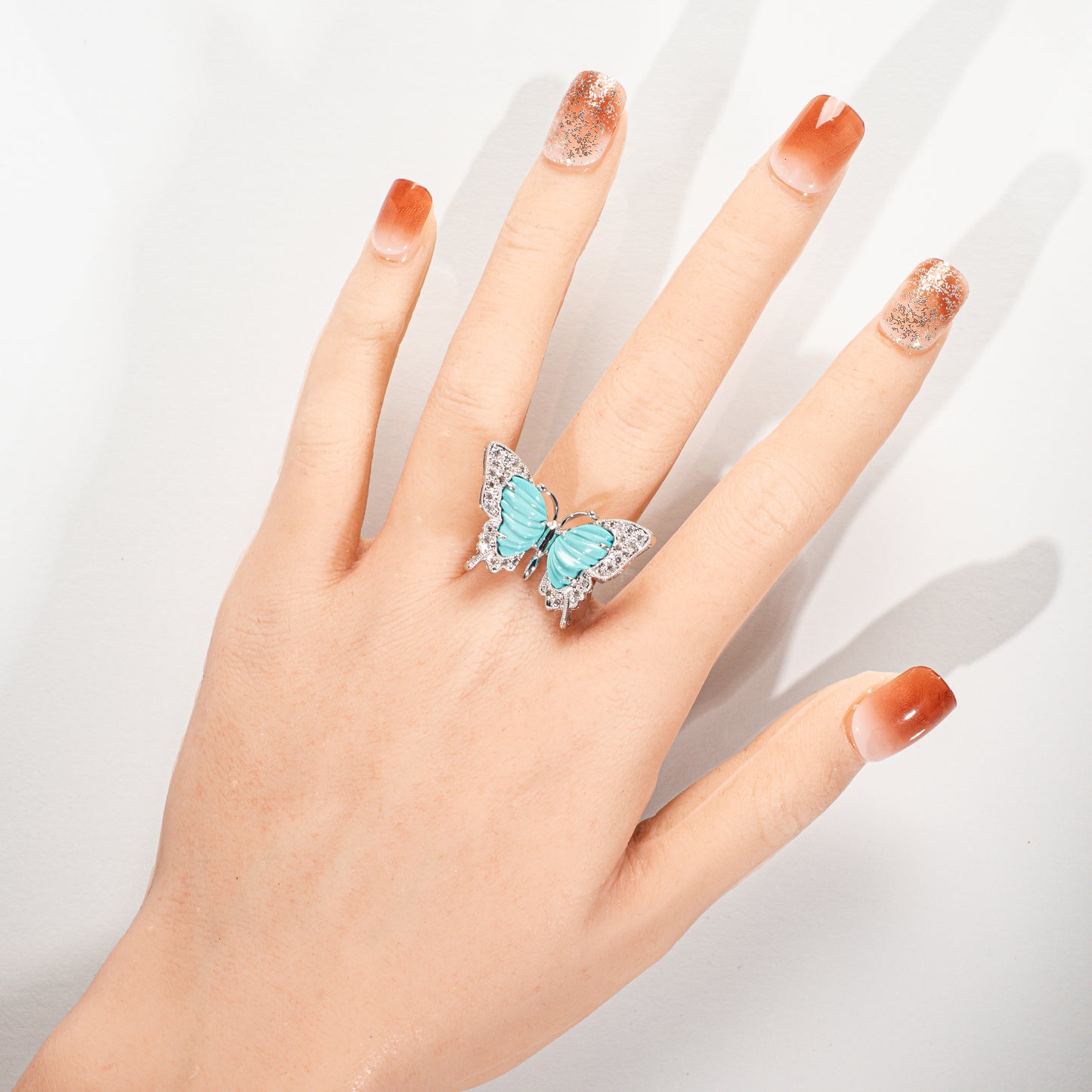 ターコイズ3.087ct ダイヤモンド0.31ct Pt900 パピヨンリング