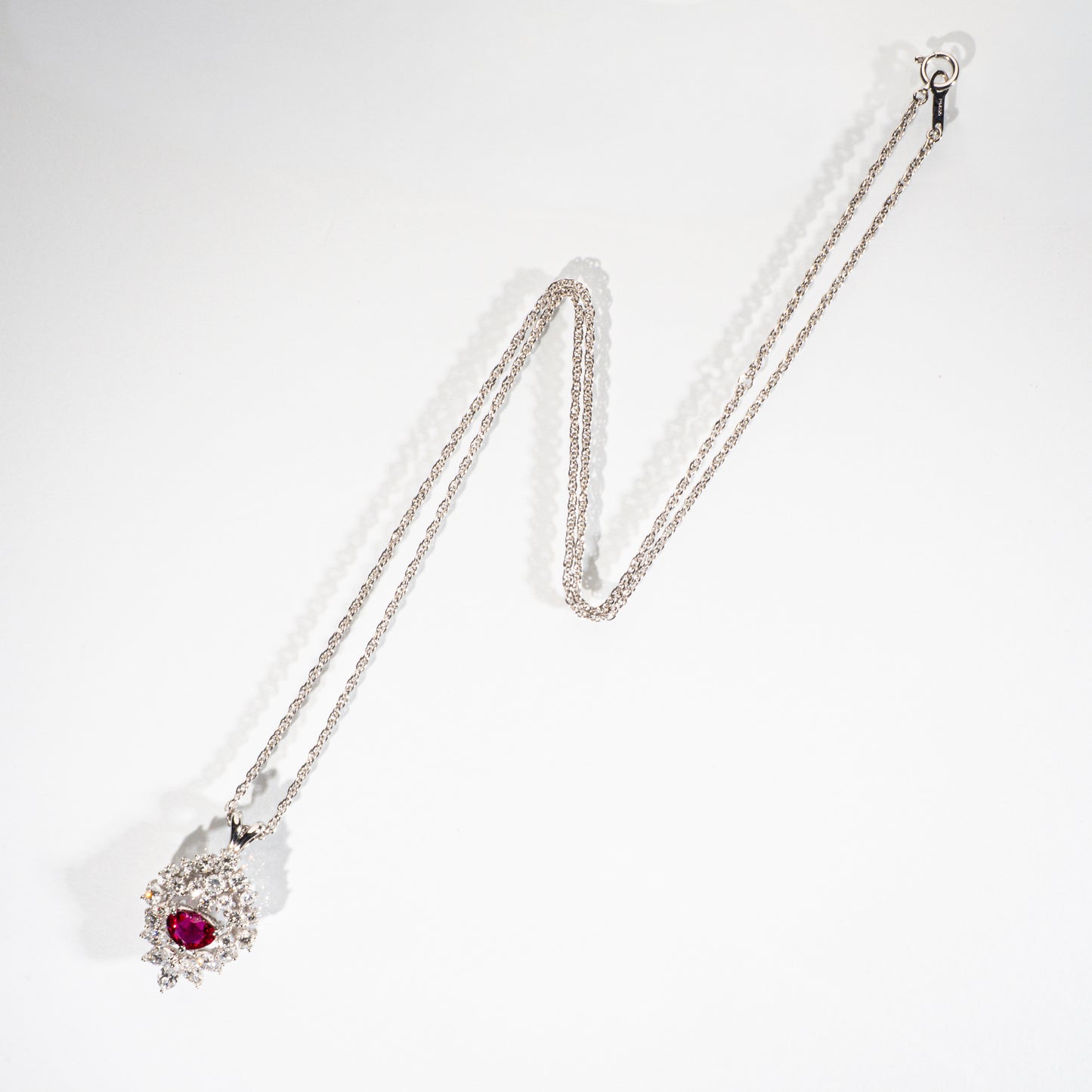 ハートシェイプルビー1.33ct ダイヤモンド2.29ct Pt900/850 ネックレス