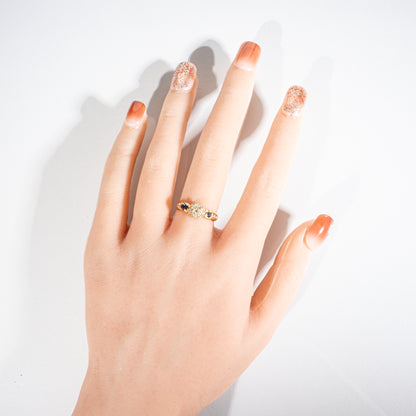 ダイヤモンド0.38ct サファイア0.29ct K18 パヴェドームリング