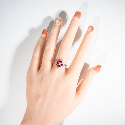ルビー0.92ct ダイヤモンド0.08ct Pt900 フラワーリング