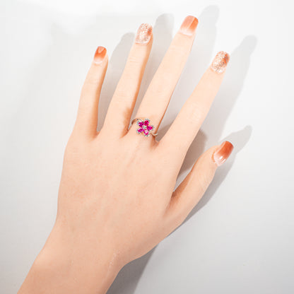 ピンクサファイア0.95ct ダイヤモンド0.10ct Pt900 フラワーリング