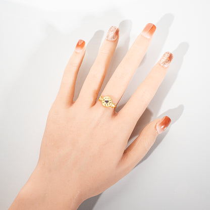 CELINE カボションサファイア0.12ct K18イエローゴールド ロゴモチーフリング