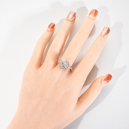 FANCY LIGHT BLUISH GREEN ダイヤモンド0.54ct メレダイヤモンド0.94ct Pt900 ダブルヘイローリング