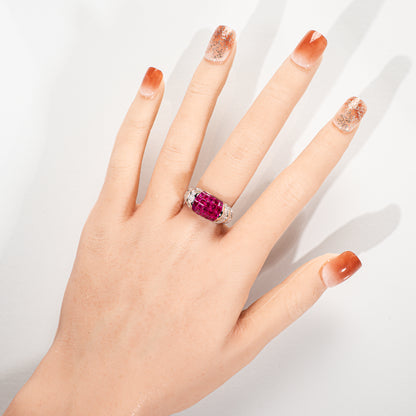 ルビー3.03ct ダイヤモンド0.80ct K18WG ミステリーセッティングリング