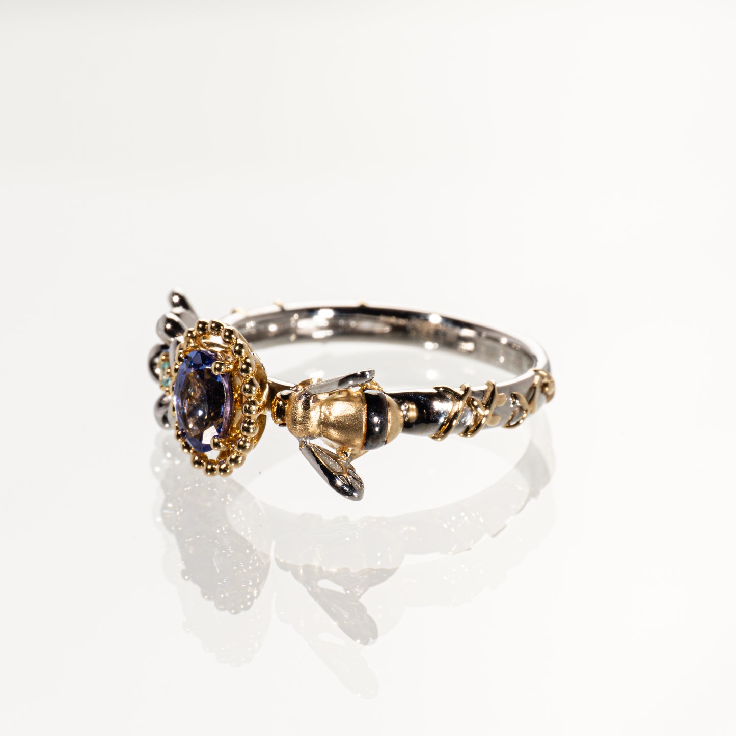 タンザナイト0.35ct ブルートルマリン0.02ct Pt950/K18 リング