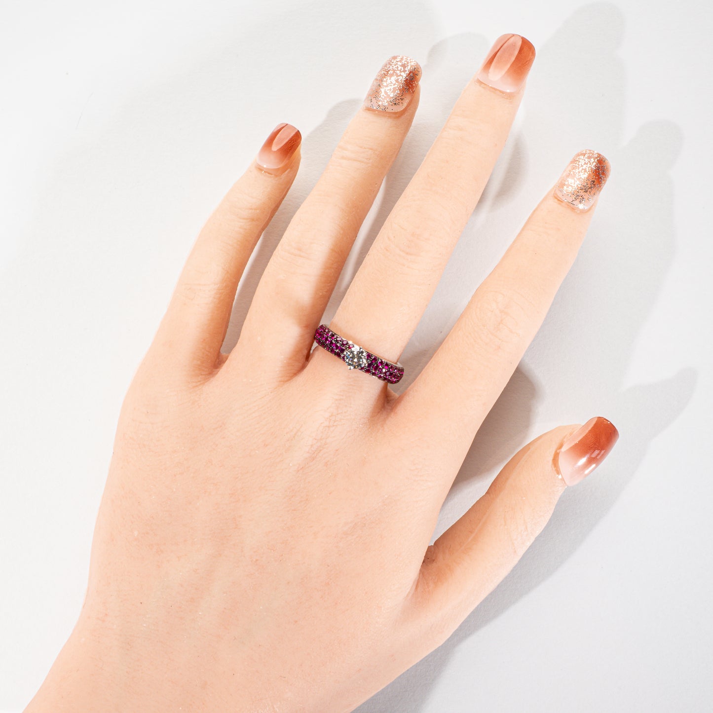 ダイヤモンド0.351ct ルビー1.05ct K18 ソリテールパヴェリング