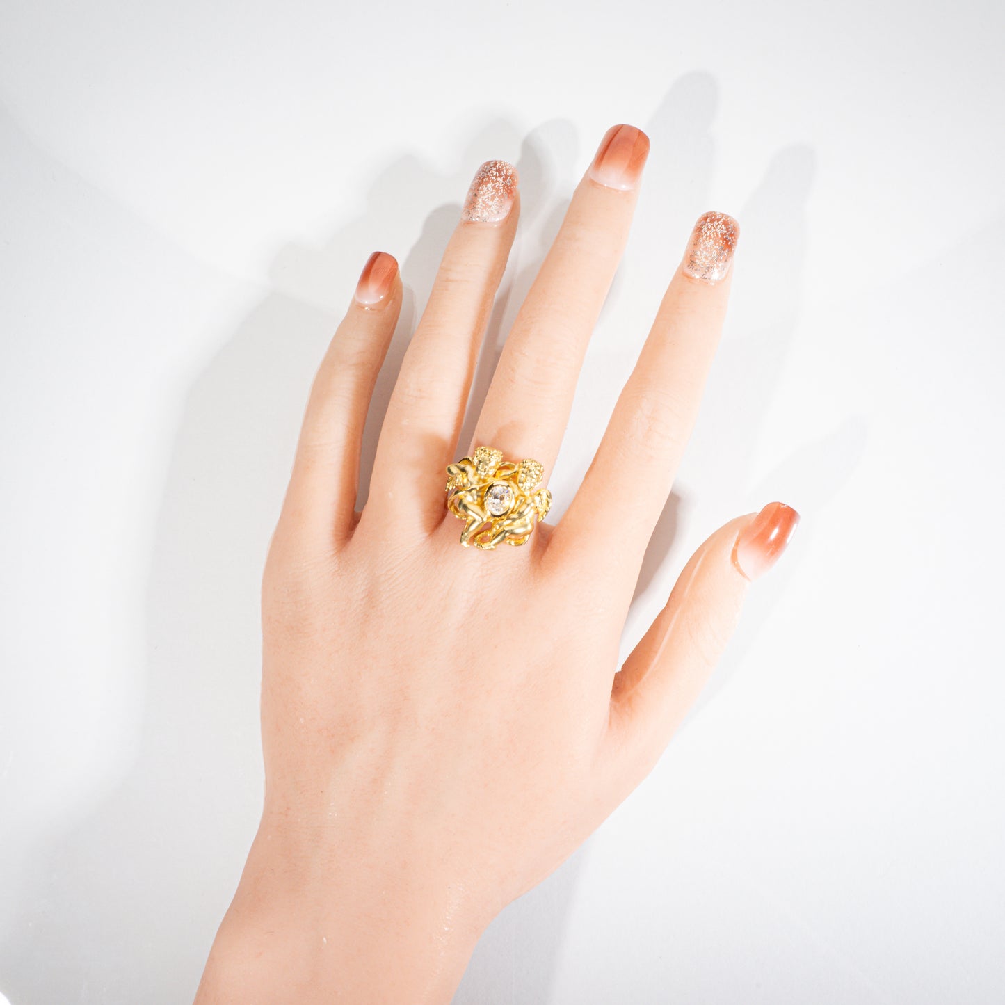 オーバルシェイプダイヤモンド0.50ct K18 エンジェルリング