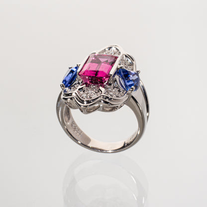 ピンクトルマリン2.89ct タンザナイト1.67ct ダイヤモンド0.22ct Pt900 リング