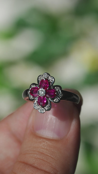 ルビー0.92ct ダイヤモンド0.08ct Pt900 フラワーリング