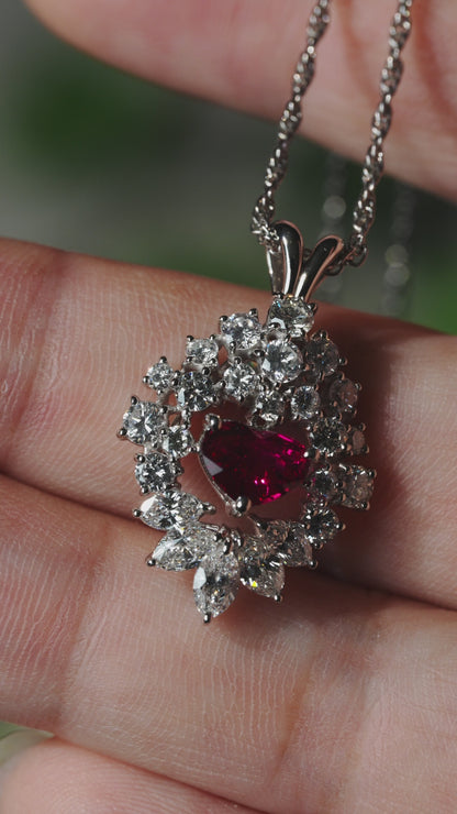 ハートシェイプルビー1.33ct ダイヤモンド2.29ct Pt900/850 ネックレス